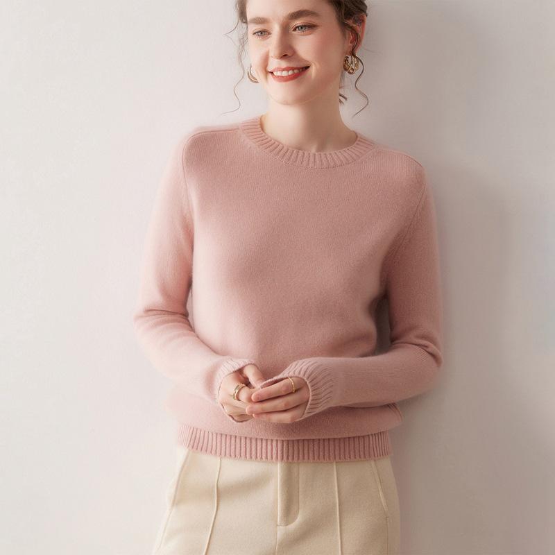 2025 Autumn/Winter Women's Pure Cashmere Round Neck Sweater - Saddle Shoulder, Thickened, Loose Fit, Slimming Knit Base Layer