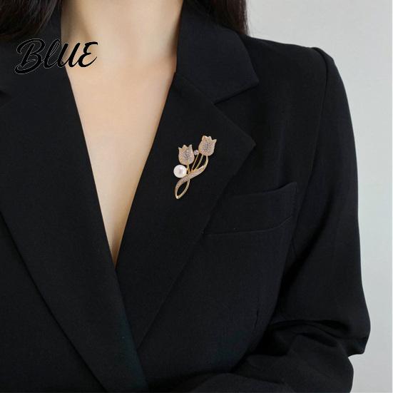 Tulip Design Lapel Pin Women Brooch High-Gloss Rhinestone Inlay Imitation