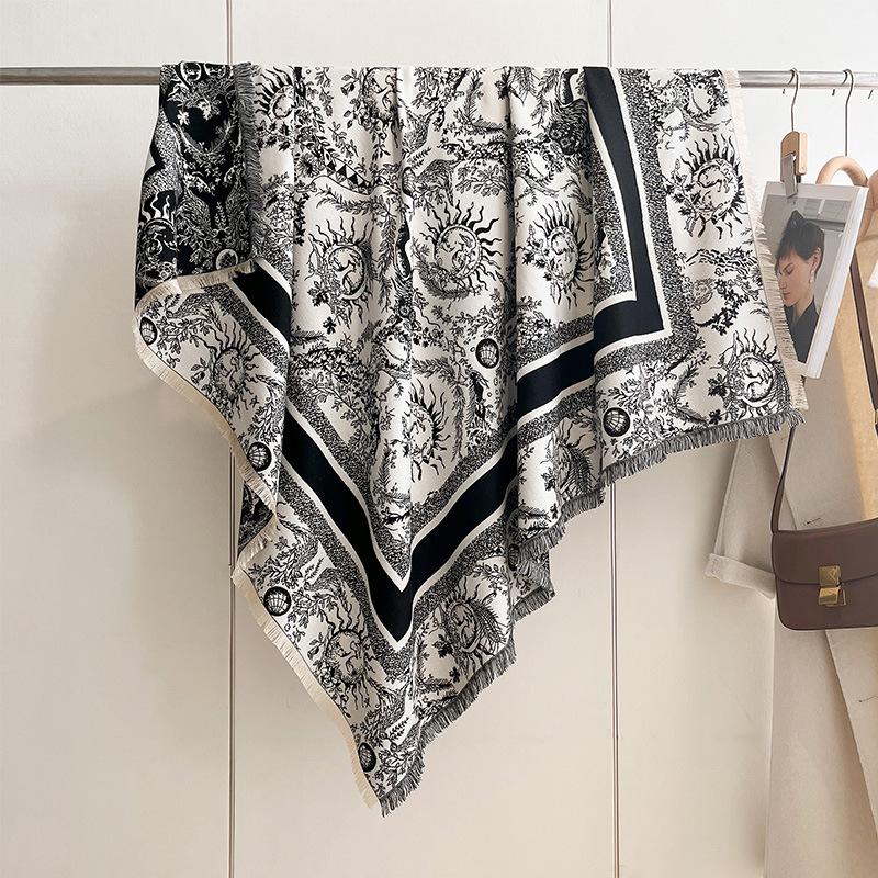 Imitation Cashmere Scarf, Sun God Pattern, Women'S Warm Large Square Scarf, High-End Scarf, Jacquard Cape, Shawl.