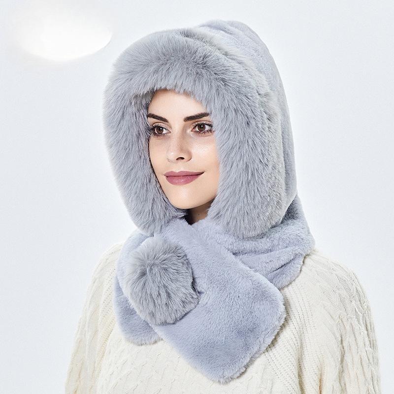 Pălărie de toamnă și iarnă pentru femei, eșarfă caldă, eșarfă plușată, pălărie pulover integrată, protecție pentru urechi, rezistentă la vânt, pălărie Lei Feng pentru călărie