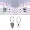 Sparkling Blue Zircon Hoop Earrings Pave U Shape Star Devil Eyes Circle S925 Drop Earring Fit Original Party Jewelry