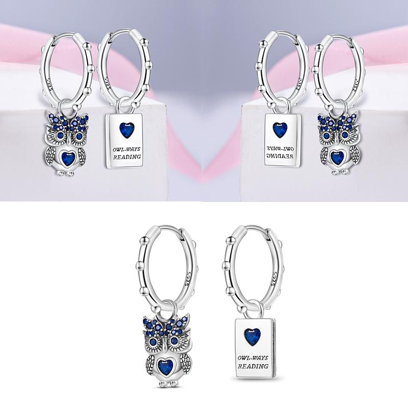 Sparkling Blue Zircon Hoop Earrings Pave U Shape Star Devil Eyes Circle S925 Drop Earring Fit Original Party Jewelry