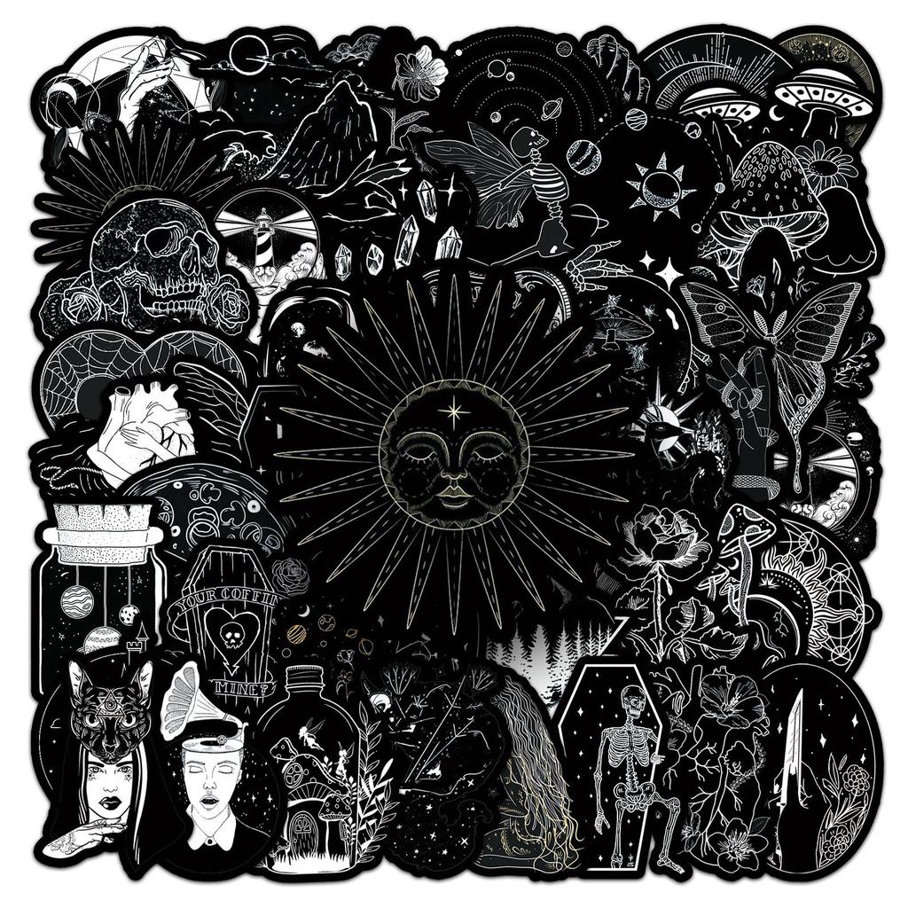 50 Black & White Graffiti Stickers for Creative Decoration: Perfect for Water Bottles, Computers, Stationery, Phone Cases, and More.