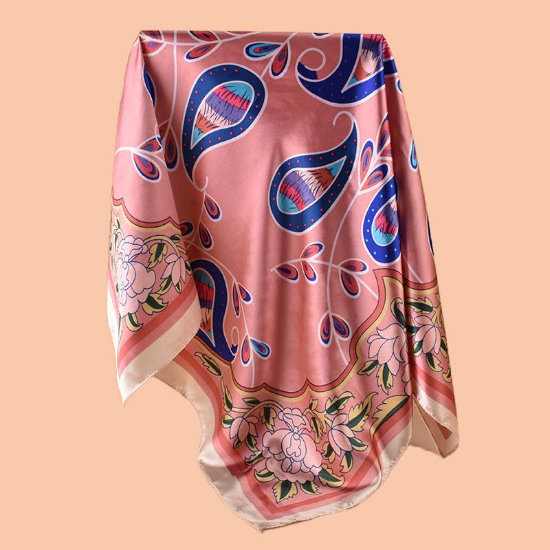 1PC Peacock Floral Print Satin Square Scarf Women's Hair Accessory Spring New Versatile Belt Bag Decor Silk Headband