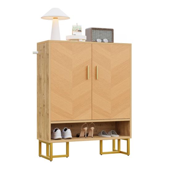 Modern, Minimalist Shoe Cabinet, Unique Wood Grain, Golden Iron Frame, Two-Door Storage Cabinet, Narrow Shoe Cabinet, Shoe Rack, Shoe Tipper,