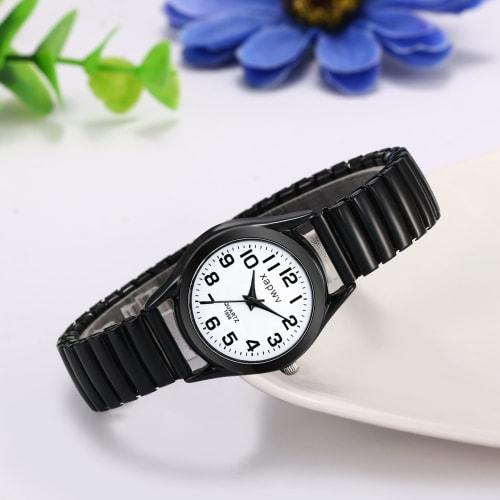 Women's Waterproof Watch: Elastic Strap, Easy-to-Read Dial, Simple Wristwatch with Black Arabic Numerals, Precision Steel Watch, Imitation Quartz Move