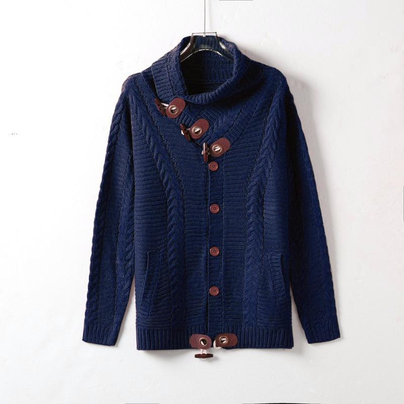 Herren S Hoher Hals Knopf Strick Cardigan Pullover Lässig