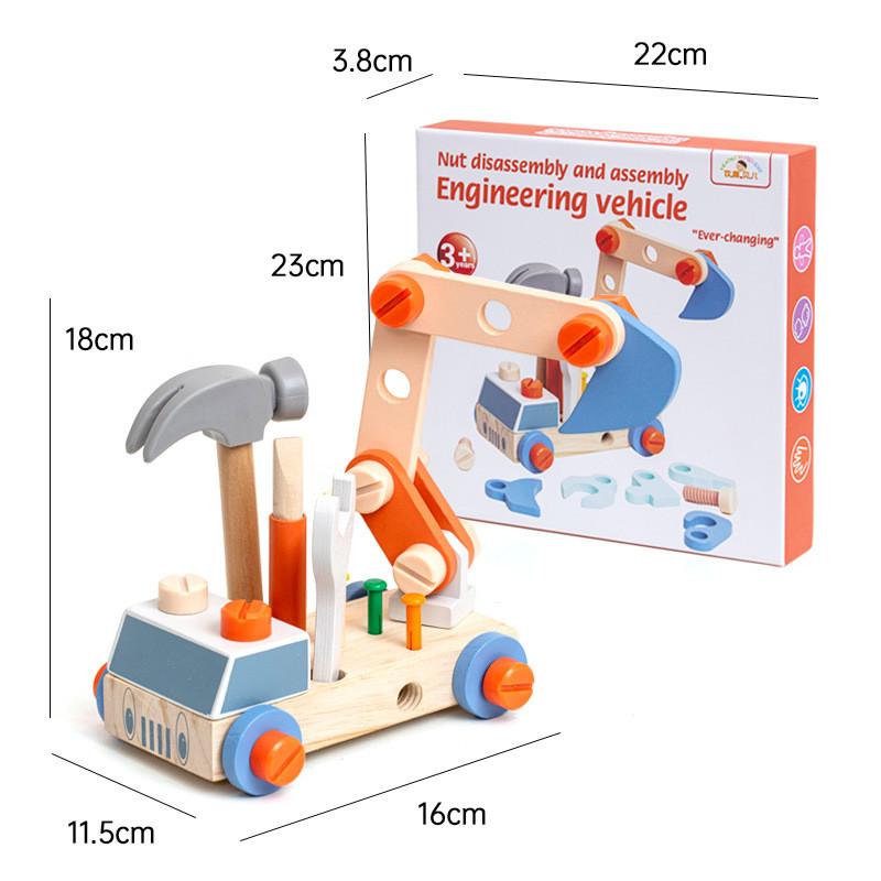 Wooden Childrens Nut Assembly Engineering Vehicle For Cognitive And Motor Skills