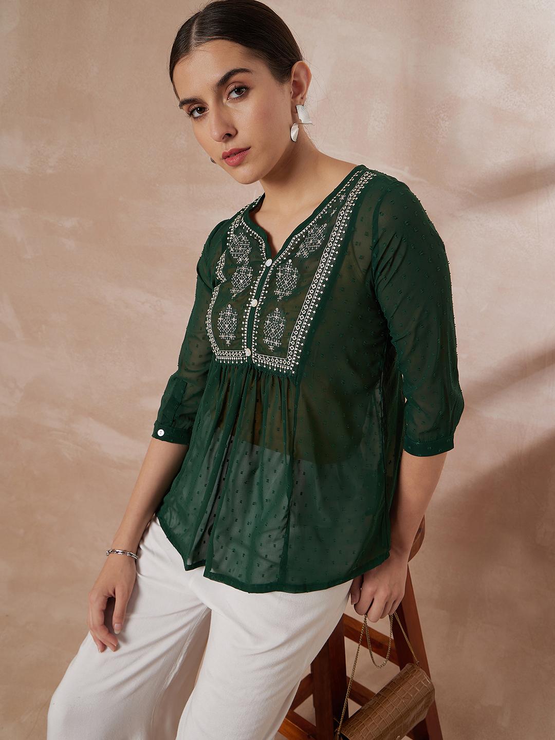 

Шифоновая туника с вышивкой в этническом стиле S зелёный