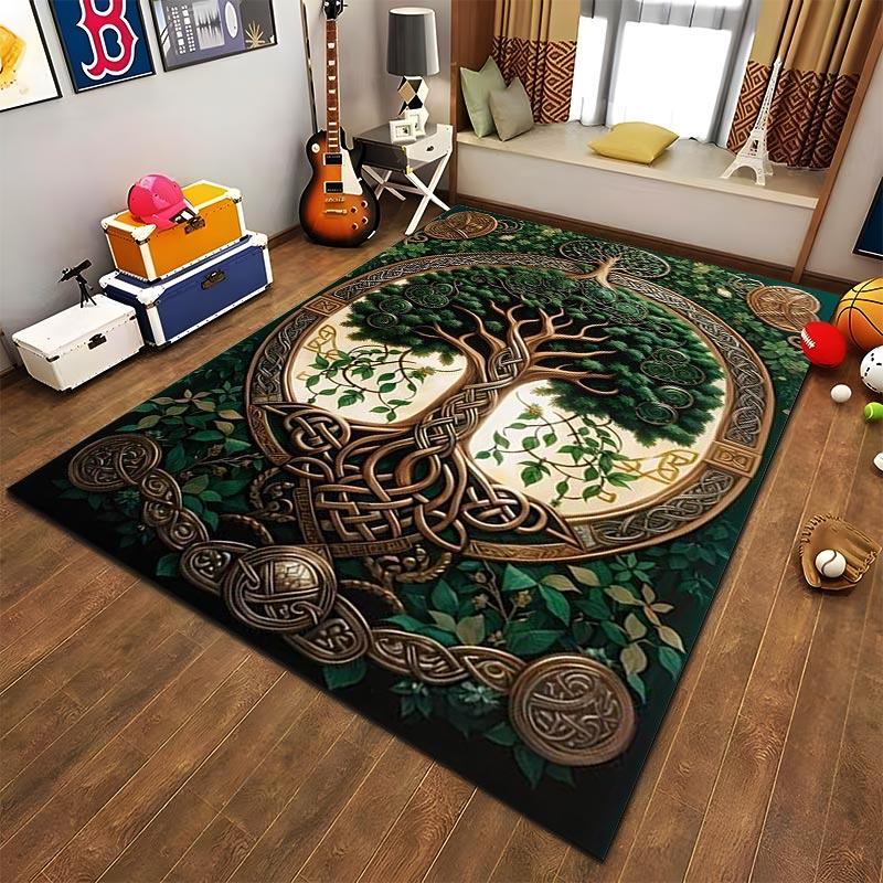 Tree of Life Celtic Design Green Carpet for Living Room Decor Suitable for use as an anti-slip for living room bedroom sofas