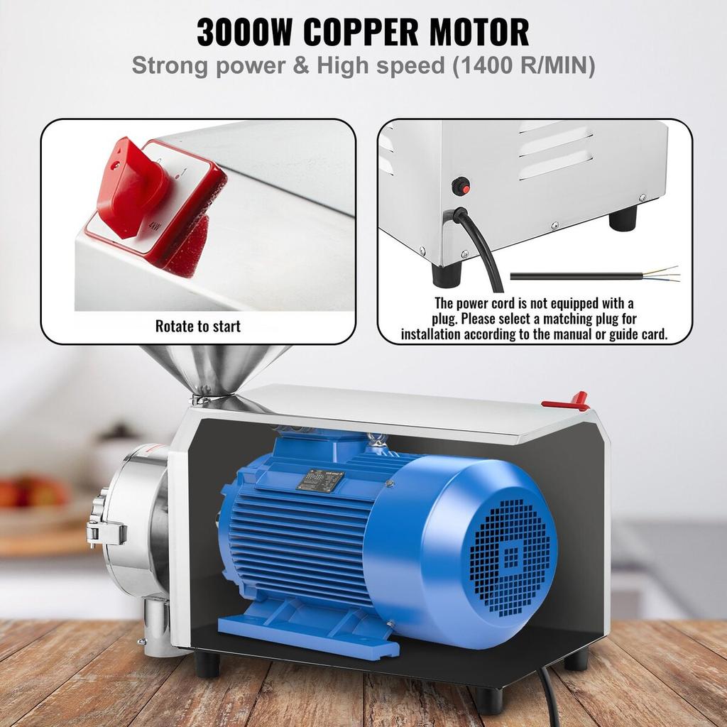 Grain Grind Mill Grain Grinding Machine 3000W Food Processing Machinery