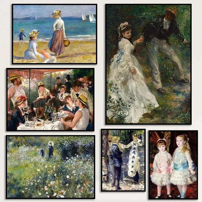 Canvas Painting Vintage Pierre Auguste Renoir Artworks Lunch of The Boating Party Art Poster Wall Prints Picture Room Home Decor