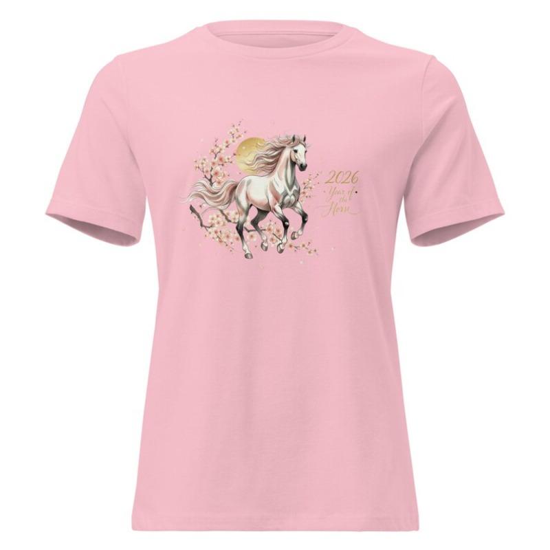 Year of The Horse 2026 TShirt Cherry Blossom Lunar New Year Funny Outdoors High Quality Cotton Casual Fashion Shortsleev Tee S