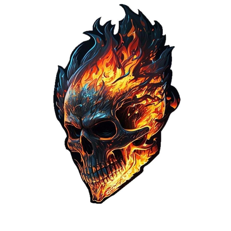 Adhesivo decorativo de calavera de fuego para coche, moto, portátil y cristal