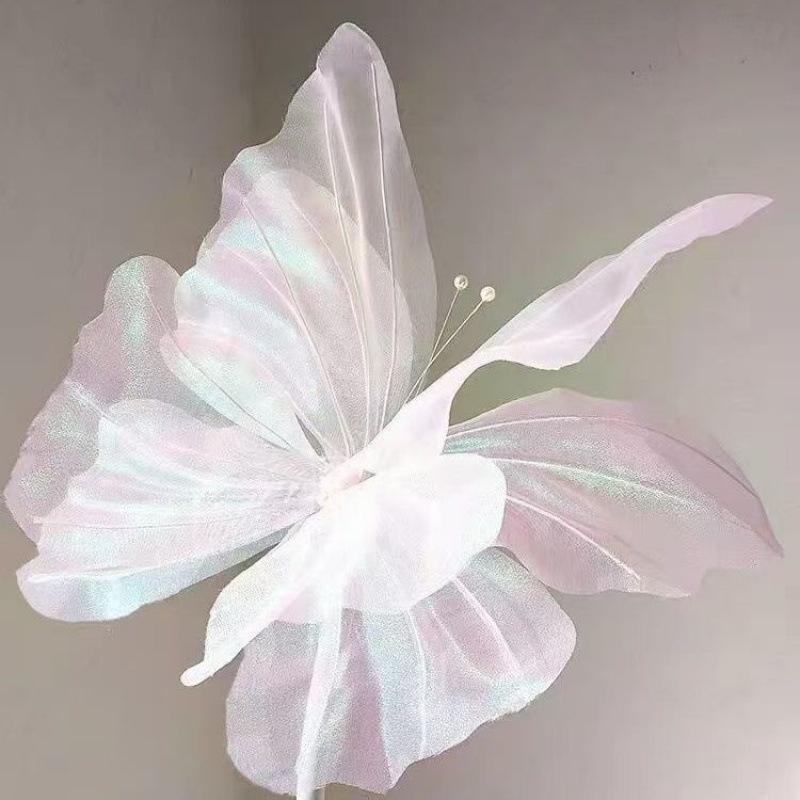 1 Stück 50 cm 3D-Farbverlauf Seiden-Schmetterling, Gewellter Blütenblattrand, Glitzernde Org-Schichten, Für Hochzeit/Party/Po-Geschenk