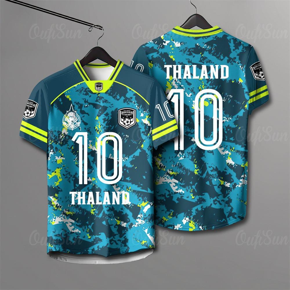 Maglia da tifoso di calcio thailandese Nero Giallo Design a Contrasto Accento con Stemma Nazionale Tessuto a Rete Traspirante Top Sportivi Casual Saldo di Svuotamento