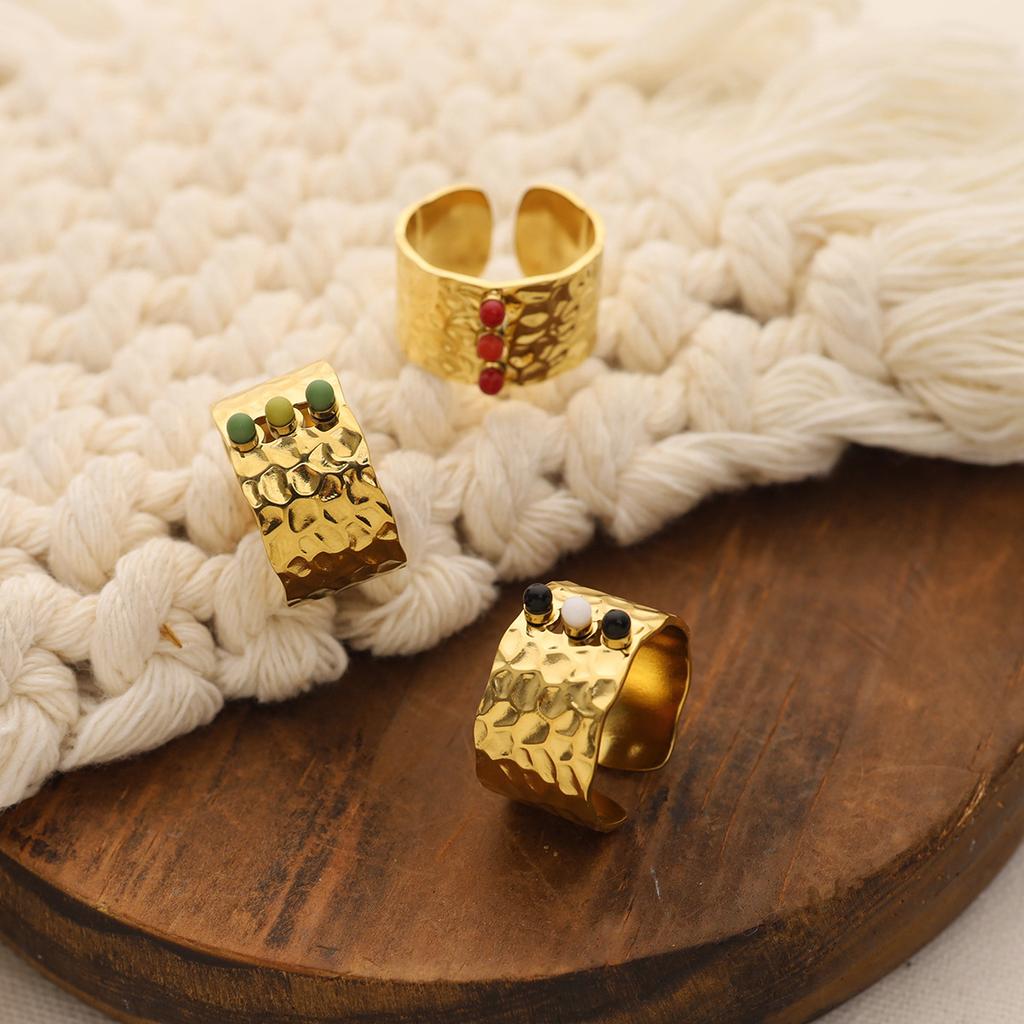 Vintage Open Gold Women'S Stainless Steel Ring Geometric Plated With Gemstones Titanium Steel Ring