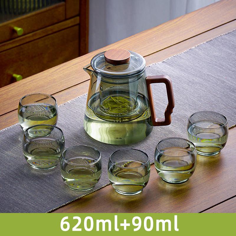 Glass Teapot With Wood Handle Chinese Style Tea Ceremony Pure Tea Kung Fu Tea Transparent Teawear Set Heat-Resistant Glass Kettle