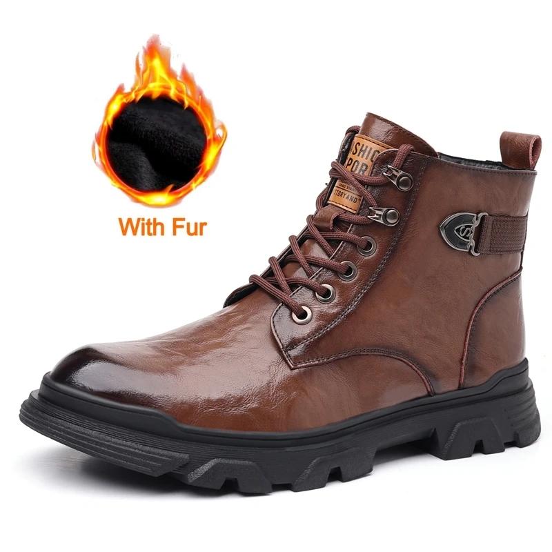 British Style Outdoor Sneakers Casual Ankle Boots for Men Genuine Leather Boots Comfortable Flat High Top Lace Up Fashion Male