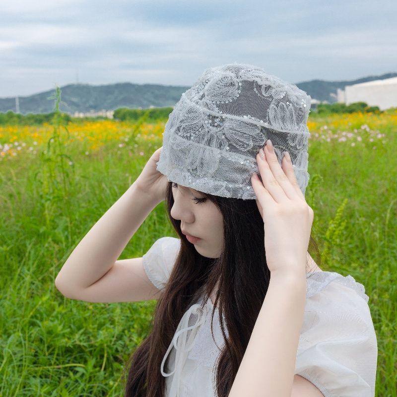 Pastoral Style Lace Hollow Breathable Turban Summer Versatile Thin Sweet Flower Fashion Fairy Hat