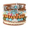 Cross-border new products European and American beaded alloy multi-layer retro bull head cat claw handwoven set bracelet