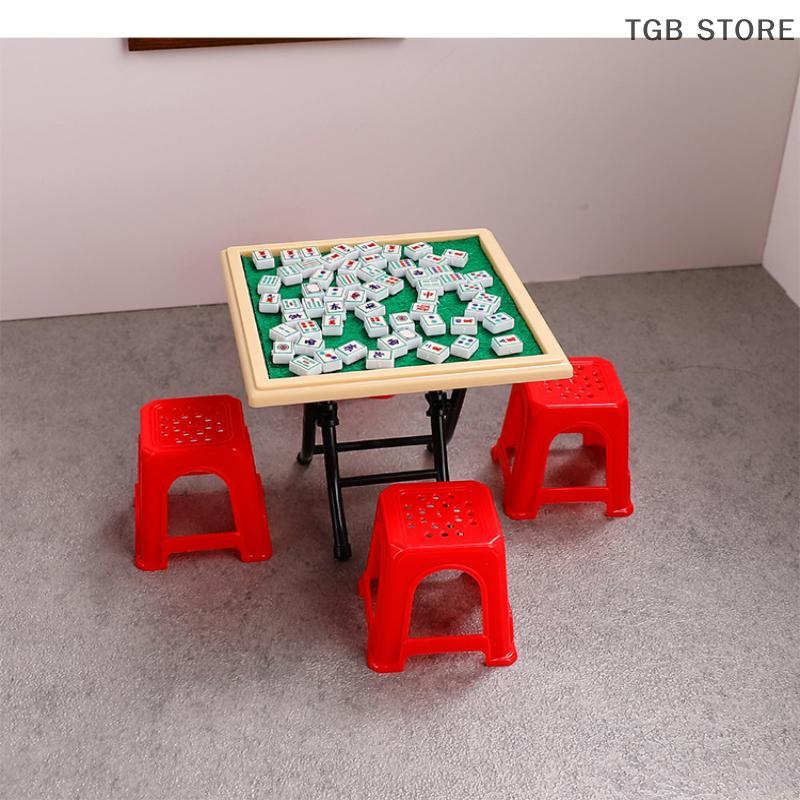 1 Set Mahjong Table And Chair Kit Home Model Doll House Furniture Accessories 1/12 Dollhouse Miniature Decor Toy