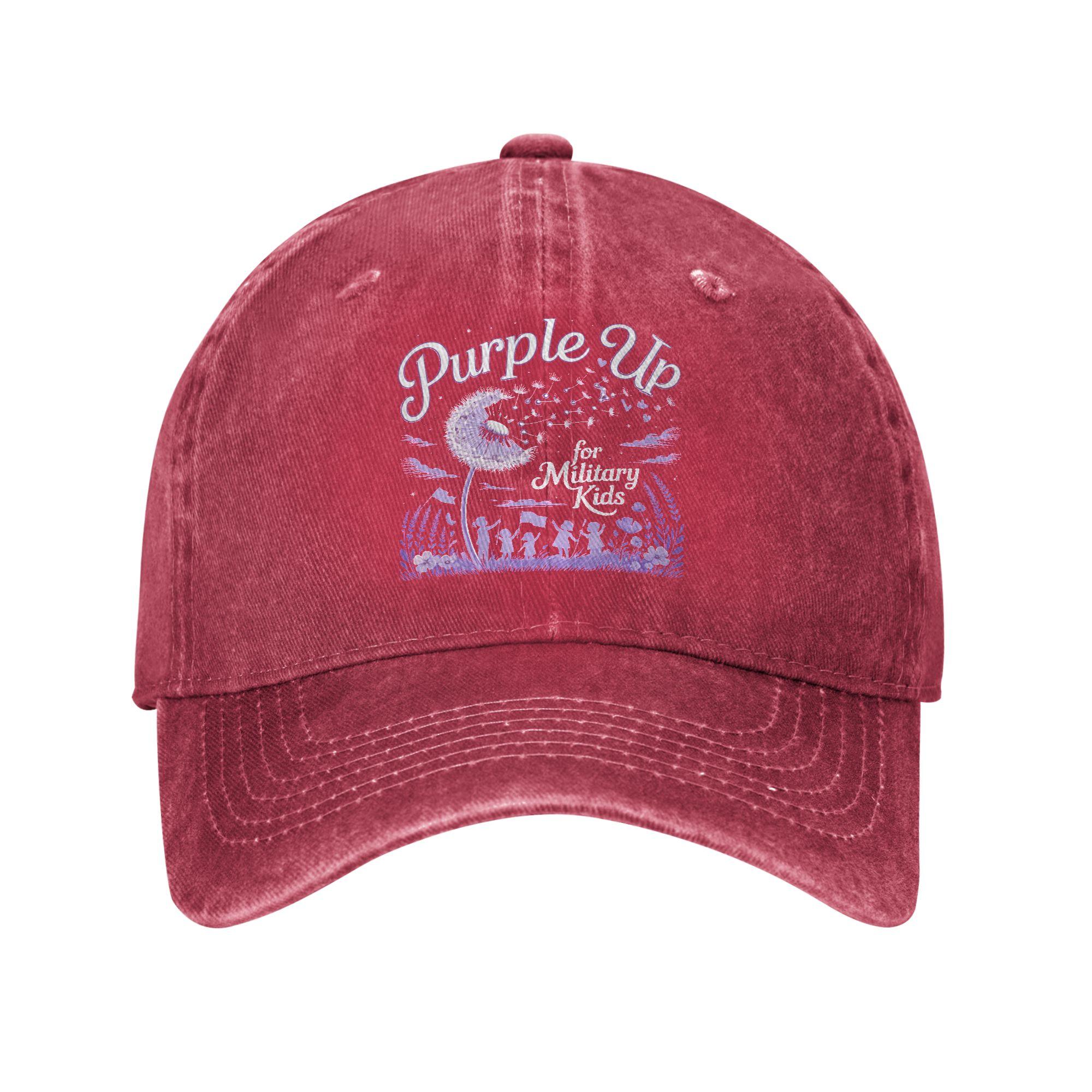 Purple Up for Military Kids Dandelion Military Child Month Sun Baseball Cap Fitted Retro Hippie Baseball Caps Birthday Present One Size