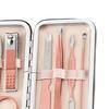 1 Set Rose Gold Color Manicure Cutters Hygienic Faux Leather Toenail Fingernail Manicure