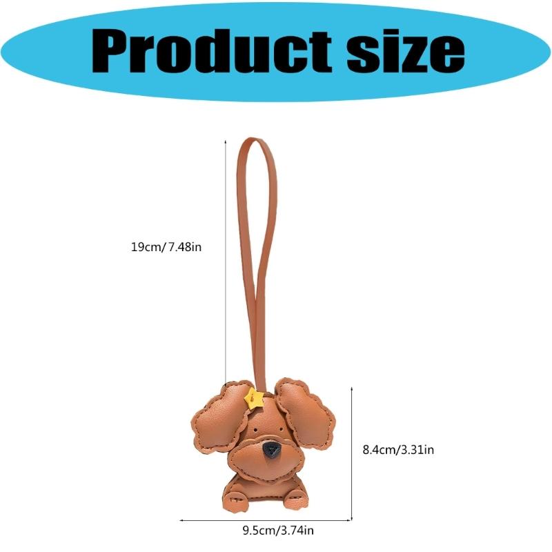 Adorable Curly Dog Keychain PU Leather Bag Charm With Secure Metal Hook For Purse Backpack Decoration Lightweight Design