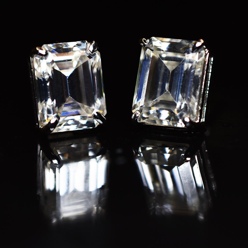 Flawless Emerald Cut 17.15 Ct Synthetic White Moissanite Earring Pair Free Gift MY.ER-08-NS