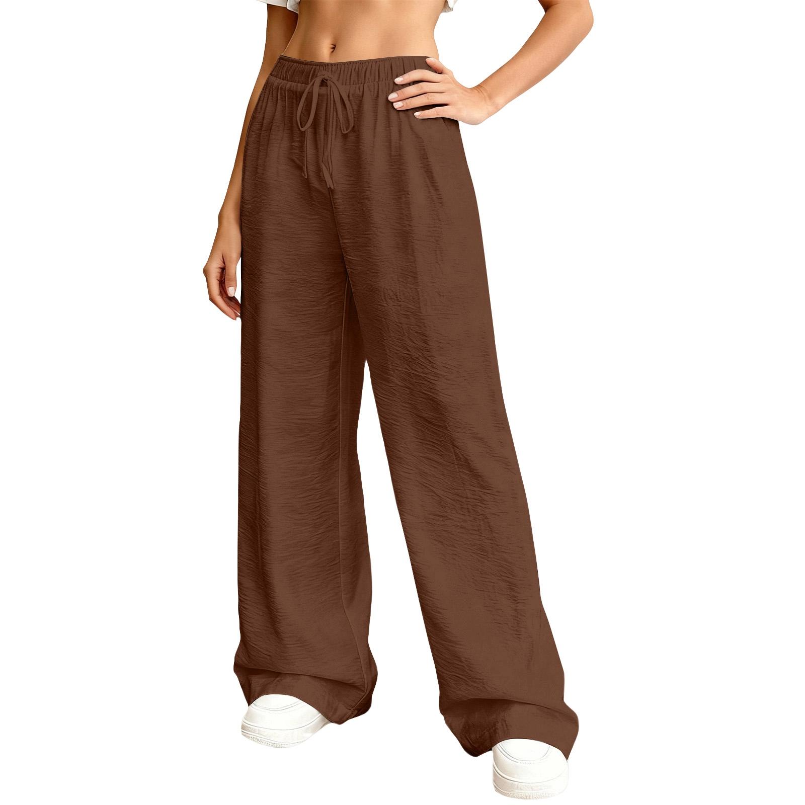 

Жіночі вільні штани-кльош, Повсякденні вільні штани, Висока еластична талія, Довгі штани з кишенями XXL кавовий