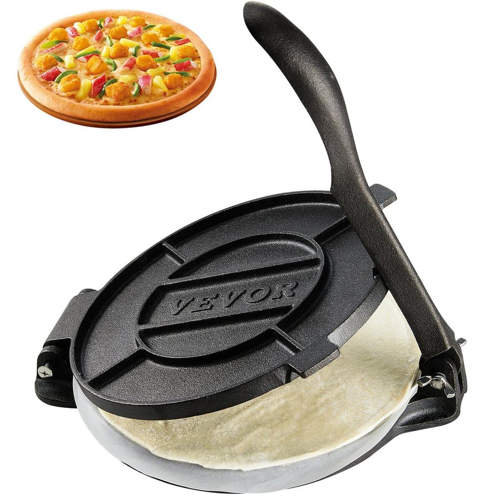 Tortilla Press, 8 Inch Tortilla and Roti Maker, Cast Iron Heavy Duty Tortilladora Press, Pre-Seasoned Pataconera Maker with 100 Pcs Parchment Paper,