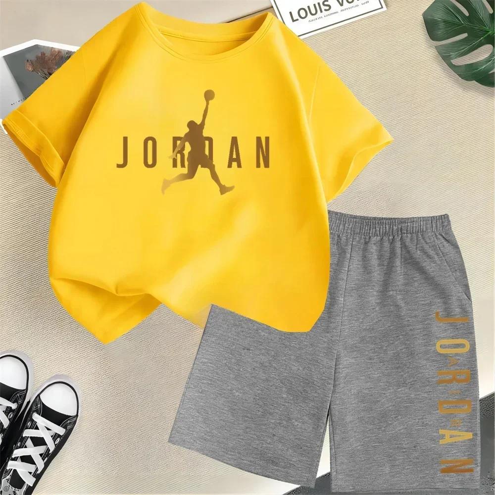 Sommer Kurzarm Kinder Set Slam Dunk Meister Muster Druck Sport T-Shirt+Shorts 2er Set Kinder Jungen Mädchen Mode Trainingsanzug