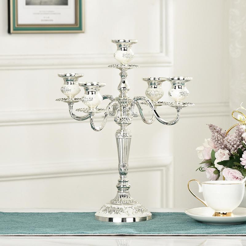European Style Silver-Plated Metal Candelabra for Weddings and Hotels