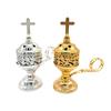 Vintage Metal Cross Incense Burner Indoor Sandalwood Burner Hollow Charcoal Incense Burner Ornament Home Church Decoration