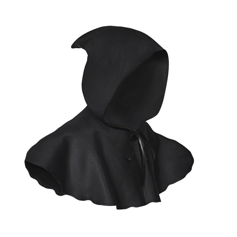 

Solid color Halloween costume black Reaper short cloak cape prop with hat performance costume cosplay prop