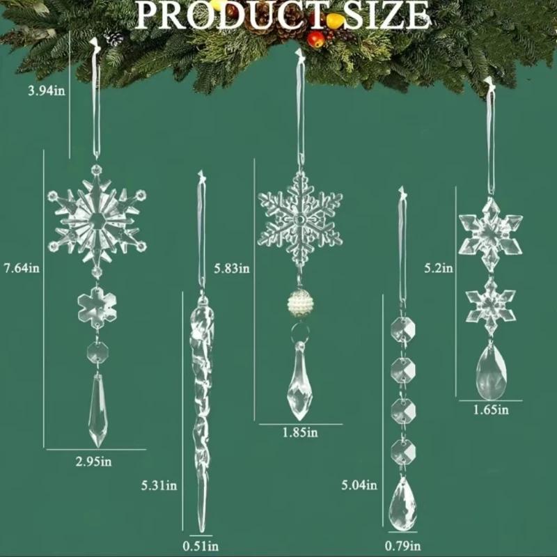 10Pcs Christmas Crystal Snowflake Ornaments Transparent Icicle Xmas Tree Hanging Pendant Christmas Decoration Home New Year 2025