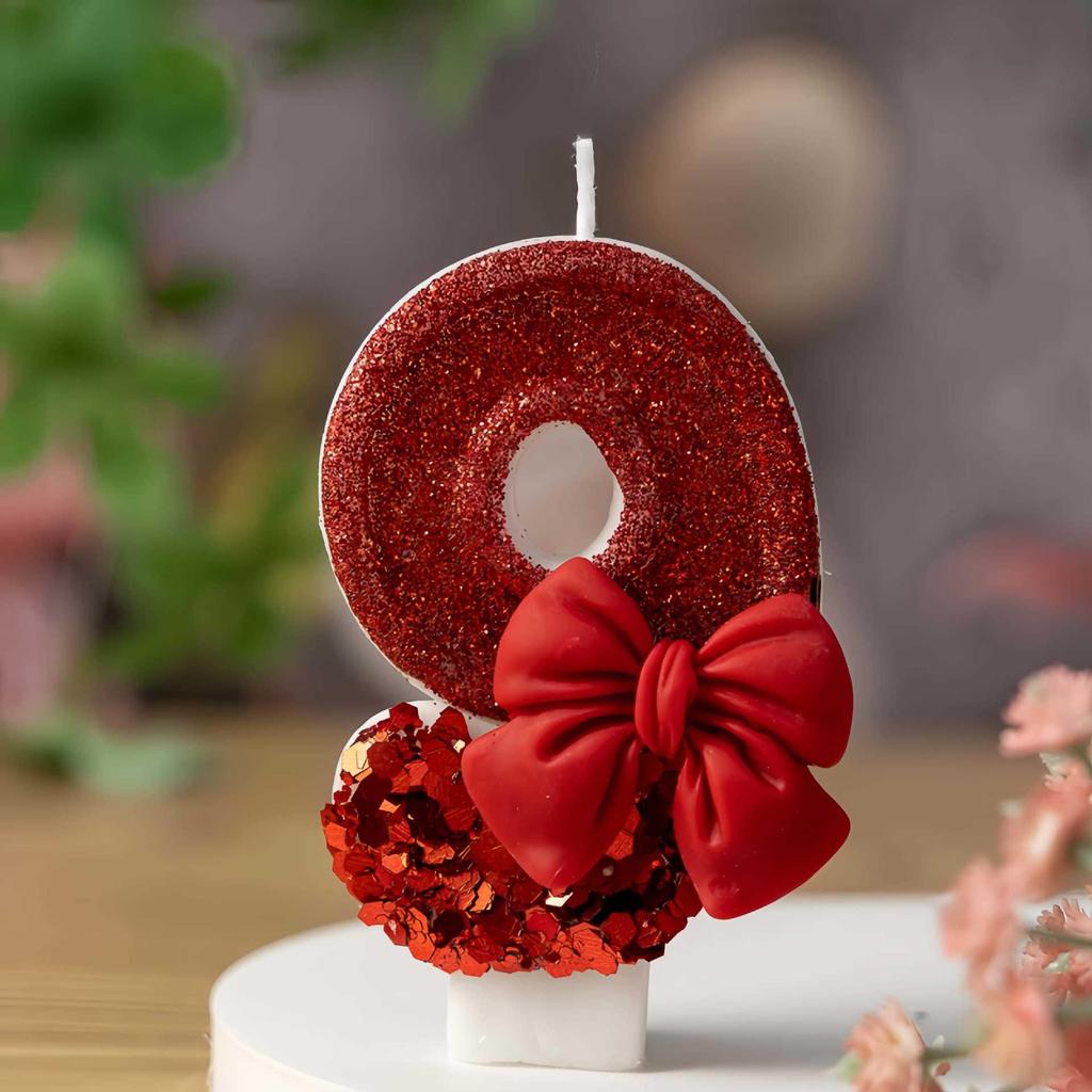 Red Bow Creative Birthday Number Candles - Hot-Selling Cake Decorations