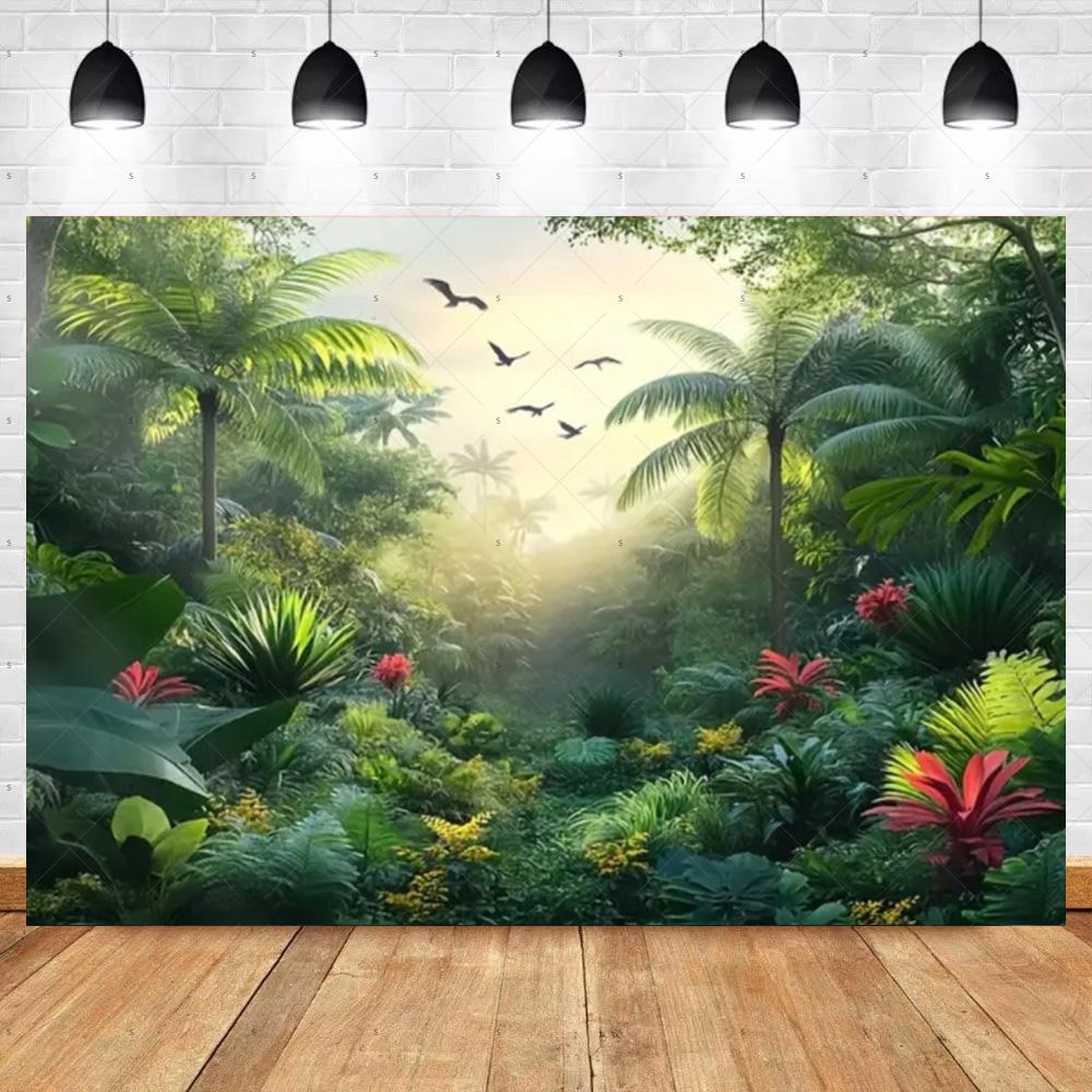 Tropical Rainforest Photography Backdrop Forest Jungle Green Tree Background Natural Scenery Party Decoration Photo Studio Prop