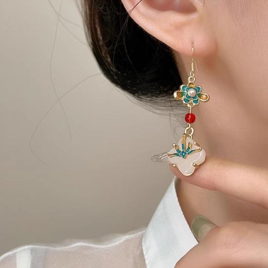 

Yousheng 1 пара женских сережек-крючков, капающие маслом, винтажные китайские серьги-капли, искусственный жемчуг, цветок, ханьфу, парные висячие серьги, украшения для ушей