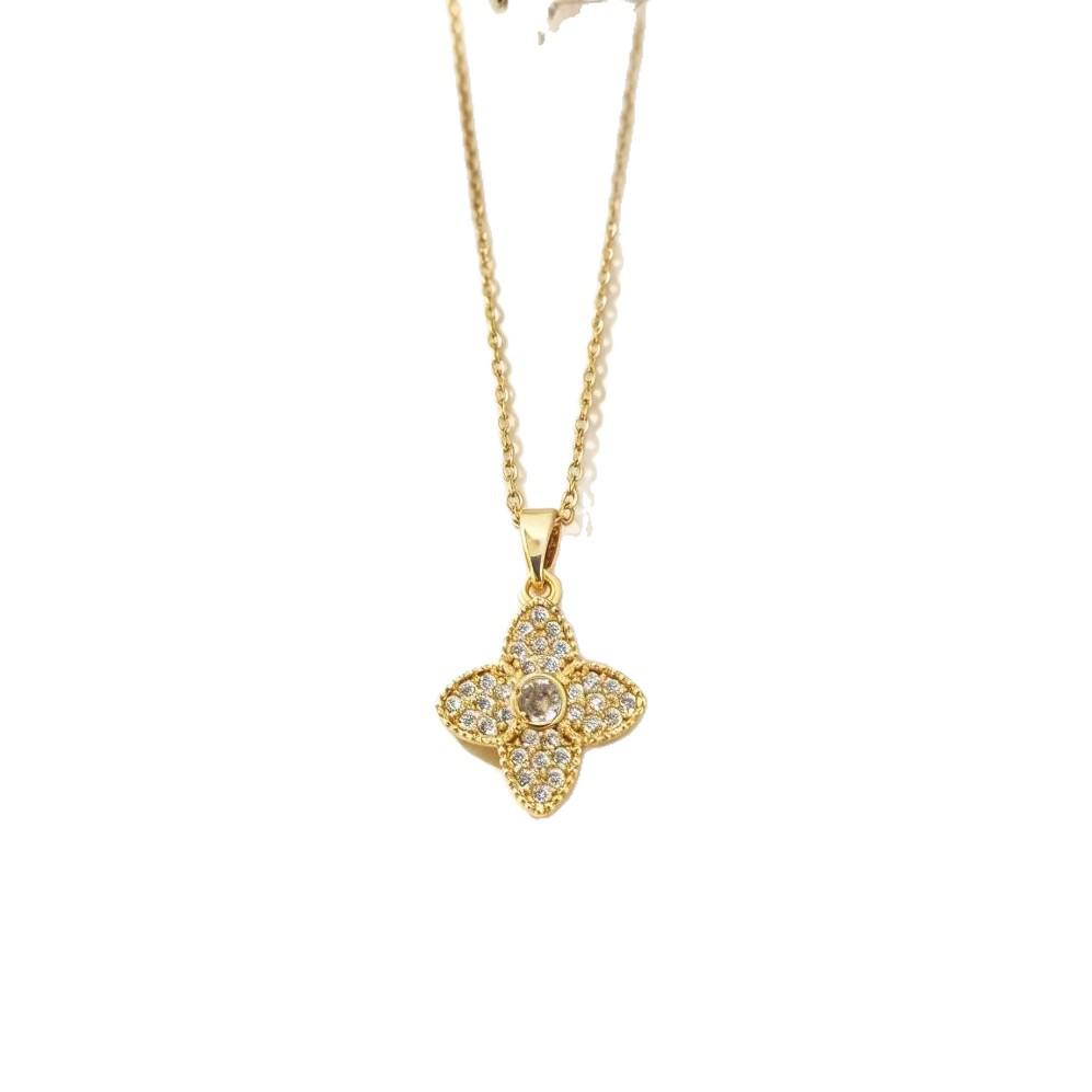 Gold-Plated Four-Leaf Clover Diamond Necklace - Women's Summer Elegant Light Luxury Fashion Trend
