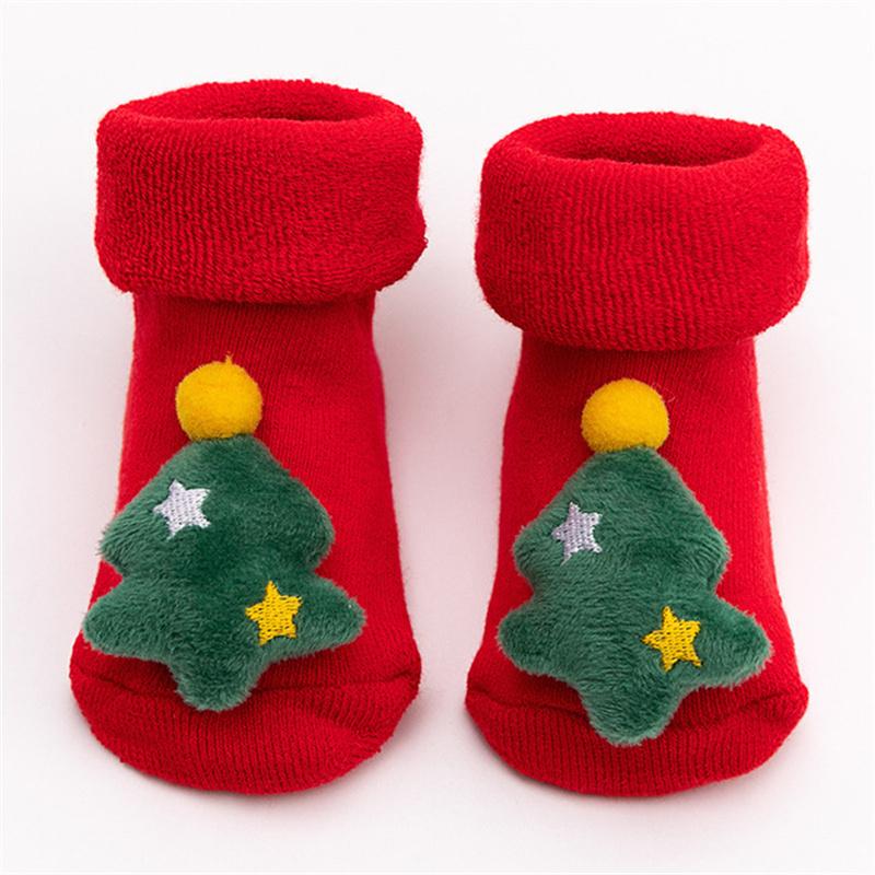 0-3T Winter Thick Infant Socks for Girls Boys Kids Christmas New Year's Socks Anti Slip Cotton Short Socks for Newborns