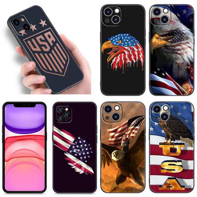 Silikonový kryt s americkou vlajkou pro Apple iPhone 12 13 Mini 11 14 15 Pro Max 7 8 Plus X XR XS SE 2020 2022 černý