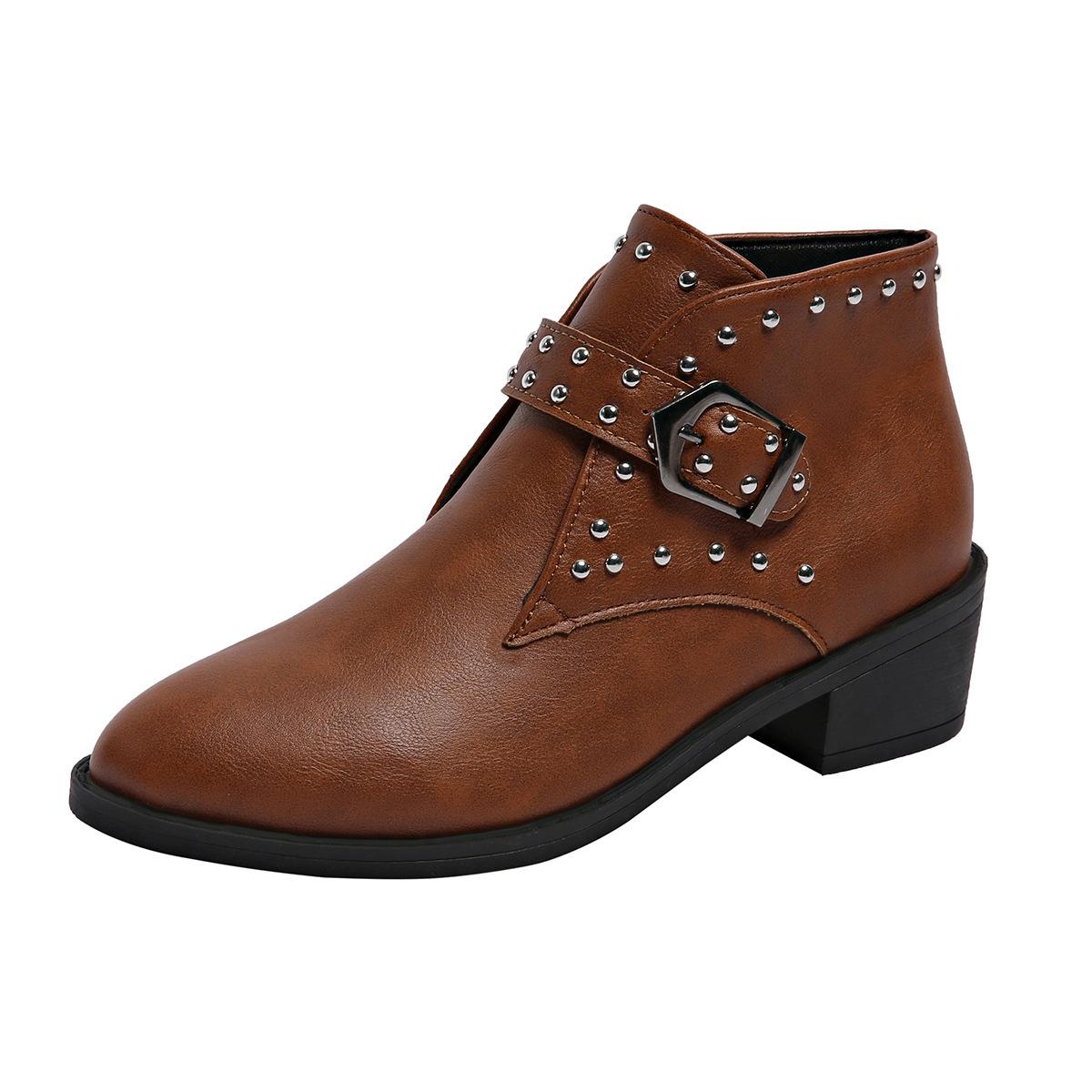 

Повседневные универсальные одинарные ботинки 2025 года, новые осенние ботинки большого размера с круглой головкой, пряжкой на ремне, толстым каблуком, однотонные женские ботинки Martin 43 коричневый