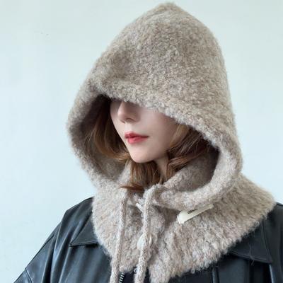 Korean Wool Balaclava Women's Autumn and Winter Windproof Warm Ear Protection Hat Scarf Integrated Knitted Woolen Hat