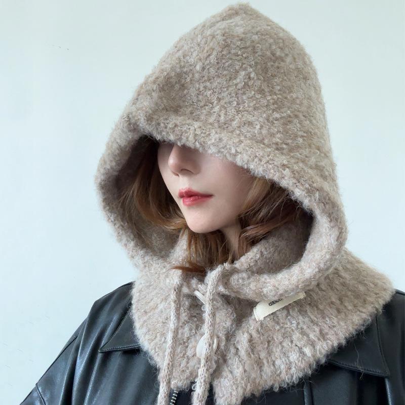 Korean Wool Balaclava Women's Autumn and Winter Windproof Warm Ear Protection Hat Scarf Integrated Knitted Woolen Hat