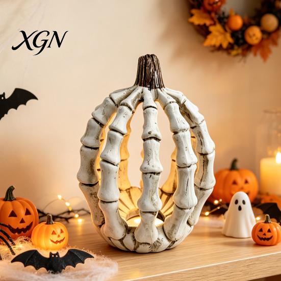 Realistic Resin Bone Figurines Halloween Skull Pumpkin Figurine, Skeleton Statue Decorations, Spooky Secret Room Accessories Desktop Ornaments