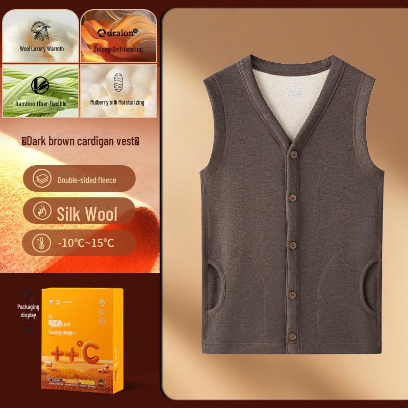 

Ультратеплый женский комплект из шелковой шерсти, кардигана и жилета на осень и зиму 2XL темно-коричневого