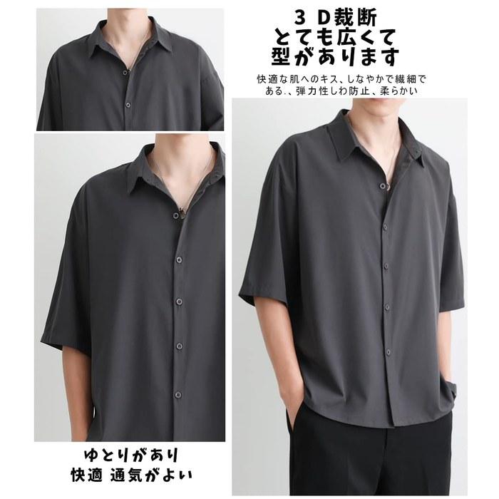 [COMOOS] Men's Shirt Oversize Polo Neck Short Sleeve #03-Gray L