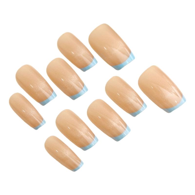 Square Press On Nail Cats Eye Fake Nail with Smile Designs Full Cover Glues On Nail Glossy Acrylic Nail Artificial Nail